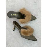 カーキ | ポインテッドトゥフェイクファーミュール | EVRIS