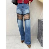 ブルー | レースドッキングワイドデニムパンツ | EVRIS