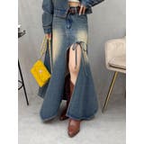 ブルー | グラデーションスリットロングデニムスカート【セットアップ着用可能】 | EVRIS