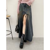 インディゴ | グラデーションスリットロングデニムスカート【セットアップ着用可能】 | EVRIS