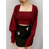 レッド | ビジューアンサンブルニットトップス | EVRIS