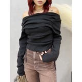 ブラック | サイドドロストオフショルニットトップス | EVRIS