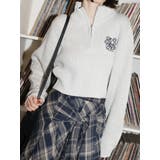 グレー | ワンポイントハーフジップショートニットトップス | EVRIS