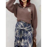 ブラウン | ワンポイントハーフジップショートニットトップス | EVRIS