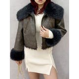 カーキ | BIGカラーフェイクファーショートブルゾン | EVRIS