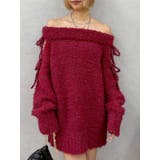 レッド | リボンオフショルニットワンピース | EVRIS