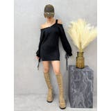 ブラック | ワンショルダーニットワンピース | EVRIS