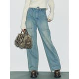 アイスブルー | リベットペインターワイドデニムパンツ | EVRIS