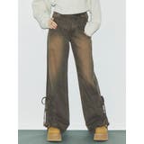 ブラウン | サイドギャザーリボンセミワイドデニムパンツ | EVRIS