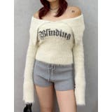 ホワイト | ラメロゴシャギーオフショルニットトップス | EVRIS