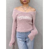 ピンク | ラメロゴシャギーオフショルニットトップス | EVRIS