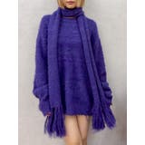 パープル | マフラーSETシャギーニットトップス | EVRIS