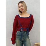 レッド | メランジバイカラーショートニットトップス | EVRIS