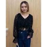 ブラック | フロントリボンレースクロップドシャツ | EVRIS