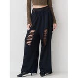 ブラック | レースドッキングダメージスウェットワイドパンツ【セットアップ着用可能】 | EVRIS