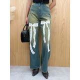 インディゴ | リボンレースワイドデニムパンツ | EVRIS