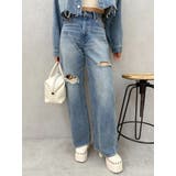 ブルー | カットアウトワイドデニムパンツ【セットアップ着用可能】 | EVRIS