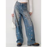 ブルー | MIX MOTIF ワイドデニムパンツ | EVRIS