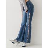 ブルー | サイドビジューフレアデニムパンツ | EVRIS