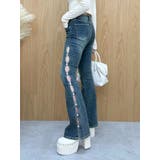 インディゴ | サイドビジューフレアデニムパンツ | EVRIS