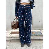 インディゴ | Embroideryカットアウトワイドデニムパンツ【セットアップ着用可能】 | EVRIS