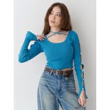 ブルー | アームビジューニットトップス | EVRIS