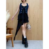 ブラック | レースドッキングアシンメトリーミニワンピース | EVRIS