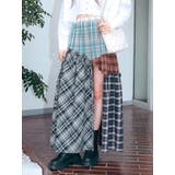 ブルー | チェックドッキングロングスカート | EVRIS