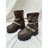 ブラウン | ダブルベルトバックルデザインワークブーツ | EVRIS