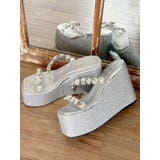 シルバー | 【厚底】ビジュープラットフォームサンダル | EVRIS