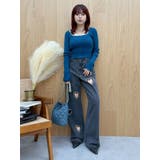 【SNSバズデニム！】ビジューハートカッティングワイドデニムパンツ | EVRIS | 詳細画像35 