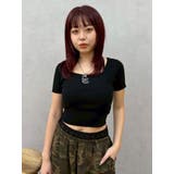 ブラック | ワンポイントビジューチェーンニットトップス | EVRIS