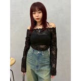 ブラック | スカラップオフショルレーストップス | EVRIS