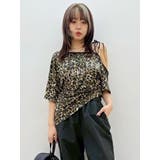 ブラウン | ラインストーンワンショルグラフィックトップス | EVRIS