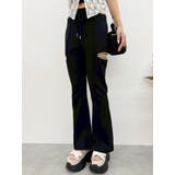 ブラック | ビジューカッティングスウェットフレアパンツ | EVRIS