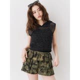 ブラック | スカシアミフードニットトップス | EVRIS