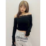 ブラック | レースドッキングオフショルニットトップス | EVRIS