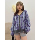 ブルー | フラワージャガードニットカーディガン | EVRIS