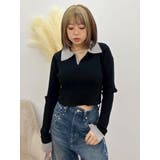 ブラック | バイカラーポロニットトップス | EVRIS