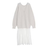 ライトグレー | LACE×KNIT LONG CD/レース×ニットロングカーディガン | CALNAMUR