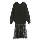 ブラック | LACE×KNIT LONG CD/レース×ニットロングカーディガン | CALNAMUR