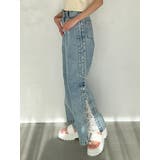 アイスブルー | DENIM LINE SLIT PANTS/デニムラインスリットパンツ | CALNAMUR