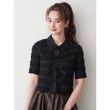 ブラック | シャツカラーギャザーリボンカットソー | CALNAMUR