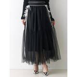 ブラック | サイドライン&リボンチュールスカート | CALNAMUR