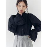 ブラック | コットンフリルレースブラウス | CALNAMUR