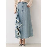 ブルー | フリルスリットデニムミニスカート | CALNAMUR