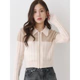 ピンク | フロントジップバイカラーニット | CALNAMUR