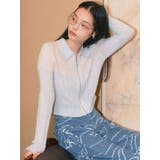 アイスブルー | フロントジップバイカラーニット | CALNAMUR