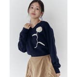 ネイビー | オーガンコサージュVネックニット | CALNAMUR