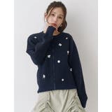 ネイビー | フロントジップビジューニットカーディガン | CALNAMUR